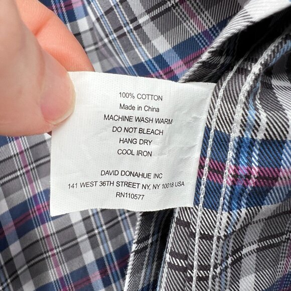 David Donahue Shirt Mens Size XL Gray Pink Blue Button Down Classic Fit Dress - Picture 12 of 12